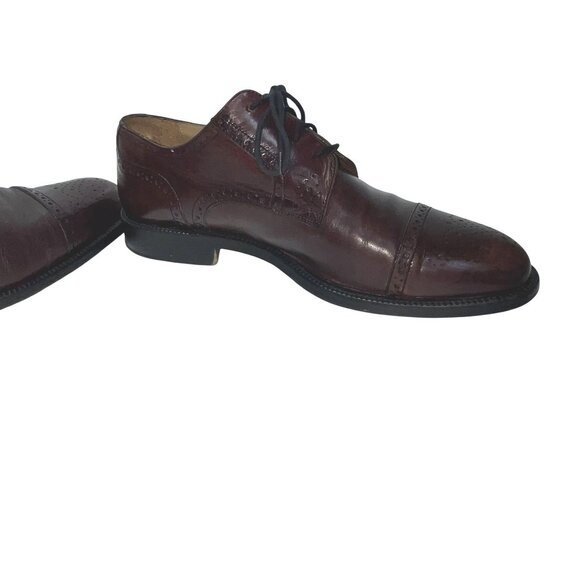 Johnston & Murphys Mens Cap-Toe Oxford Dress Shoes Sz 8.5 Burgundy Leather Italy - Picture 8 of 15